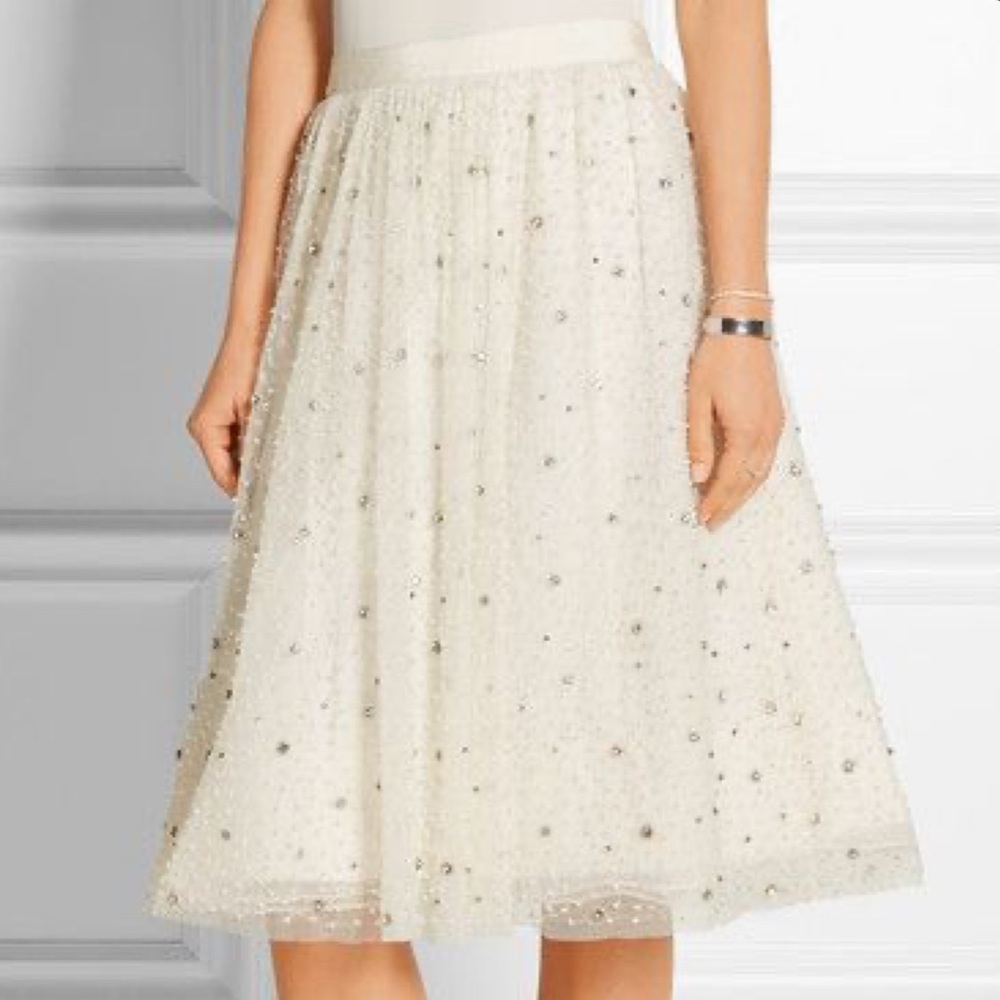 Alice + Olivia Ivory Beaded Midi Skirt